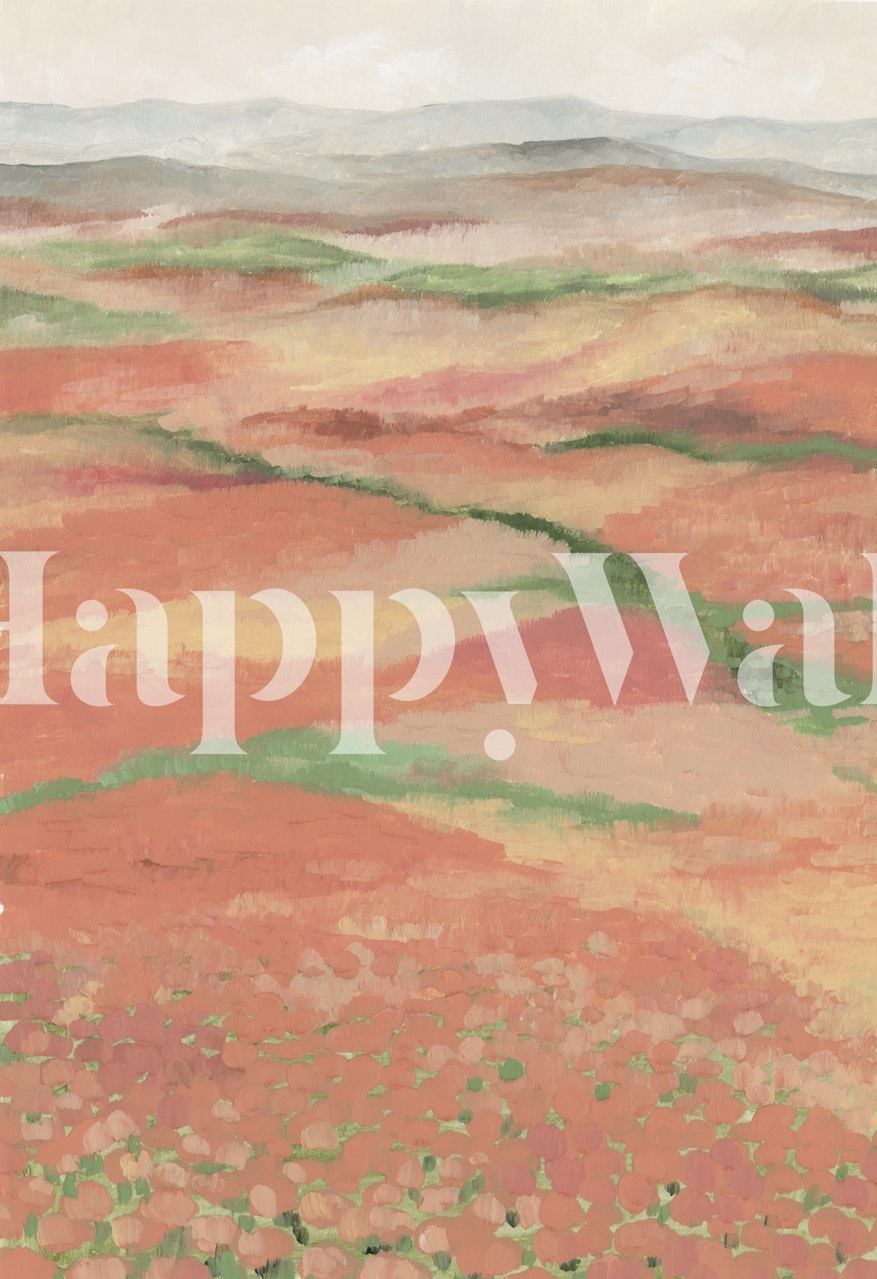 Ozias coral landscape wallpaper in a room