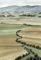 Queniva patchwork landscape in muted colors carta da parati