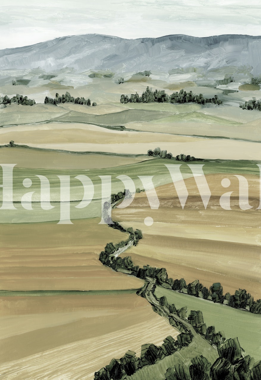 Queniva patchwork landscape wallpaper i et rom