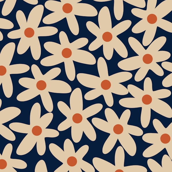 Daisy Time Retro Boho Floral Pattern Navy
