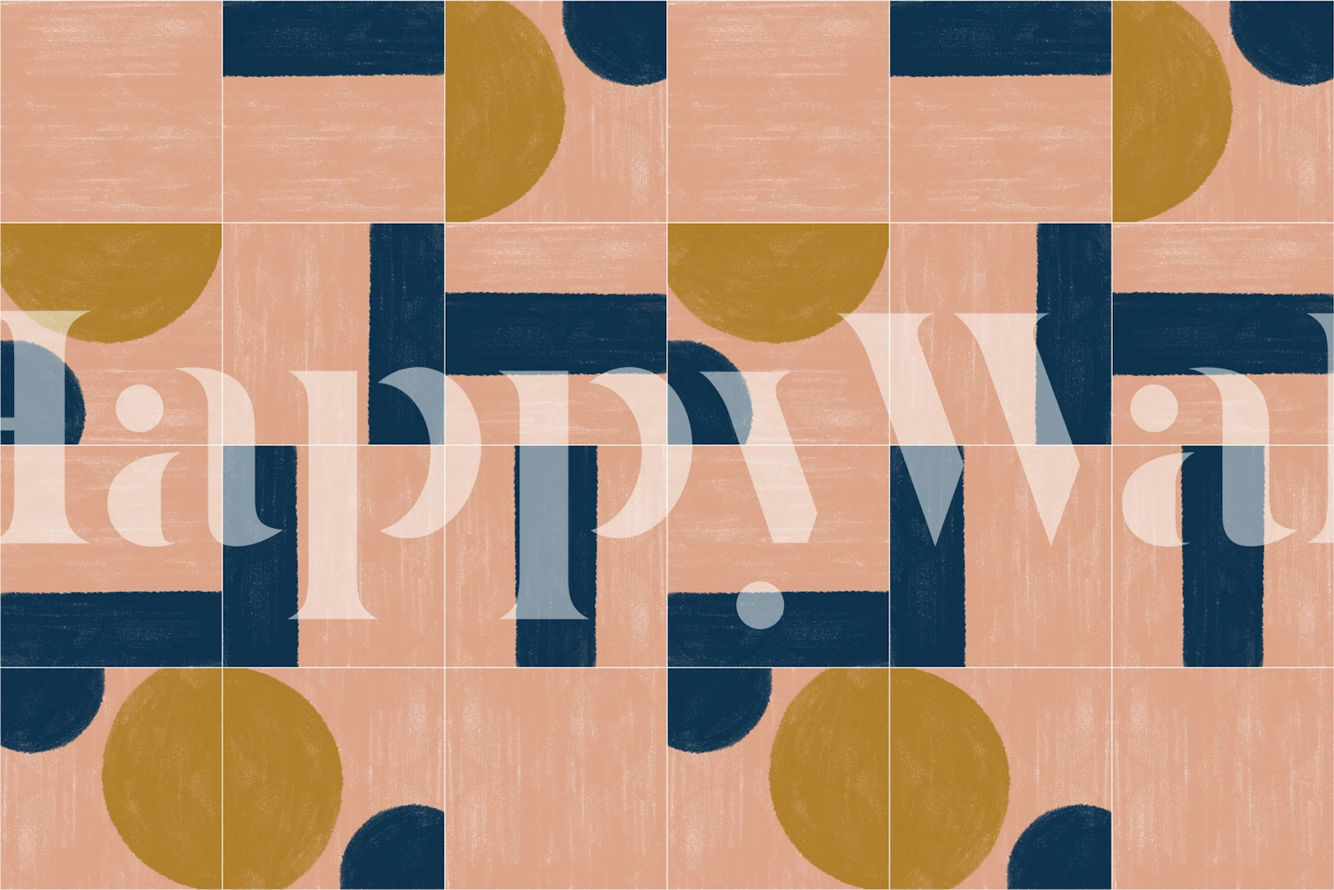 Abstract geometric shapes in pink, blue, and mustard wallpaper
