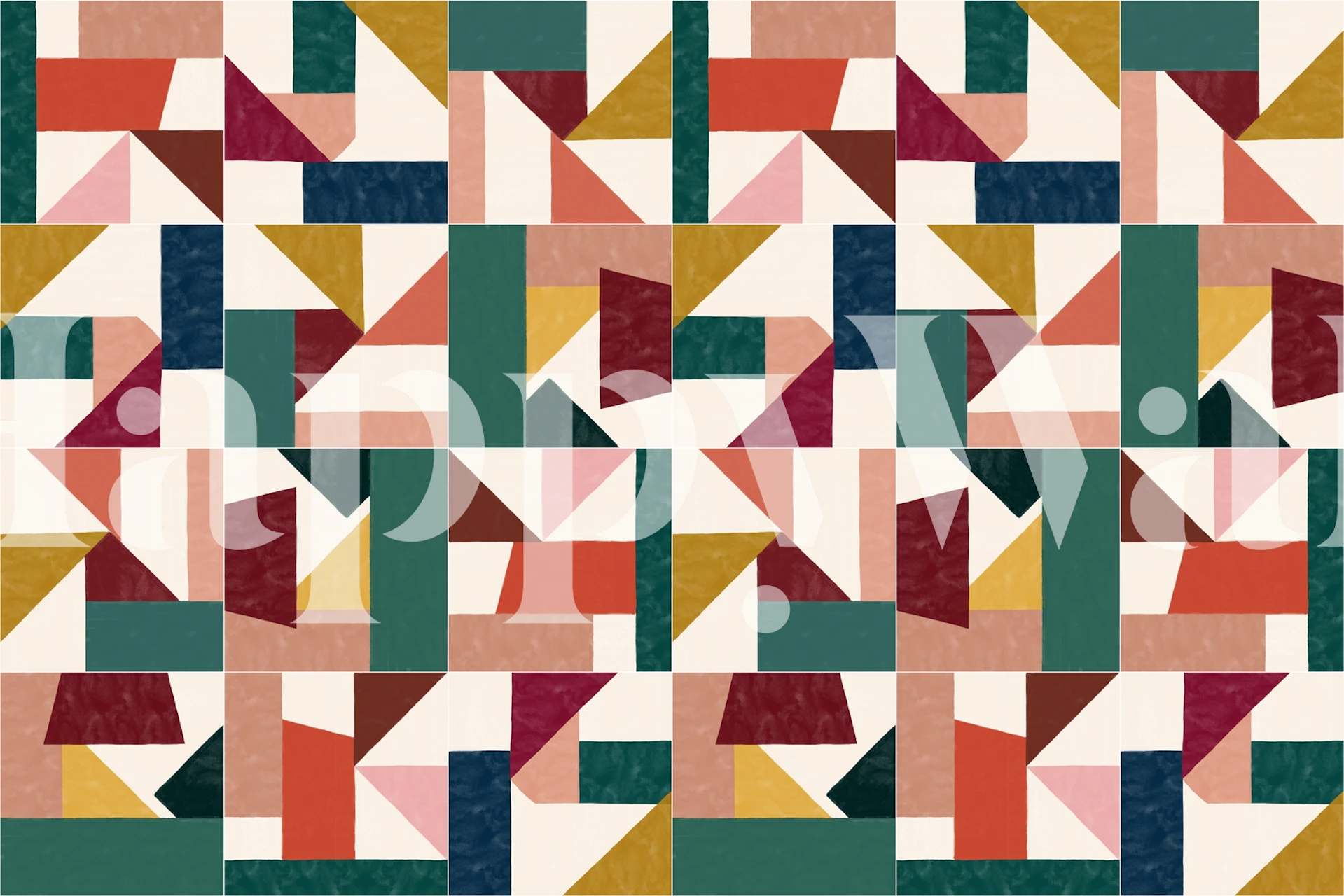 Tangram Wall Tiles tapet visad i ett rum