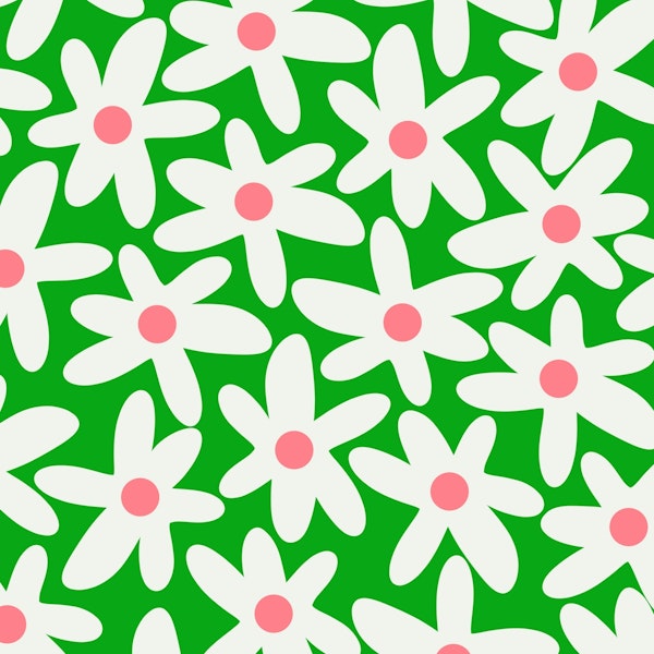 Daisy Time Cheerful Boho Floral Green Pink