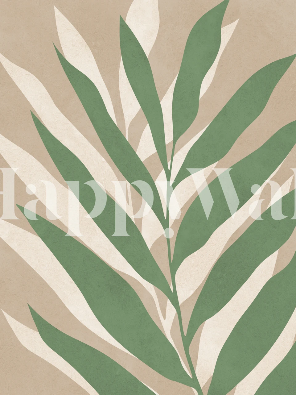 Green botanical leaves on a beige background wallpaper