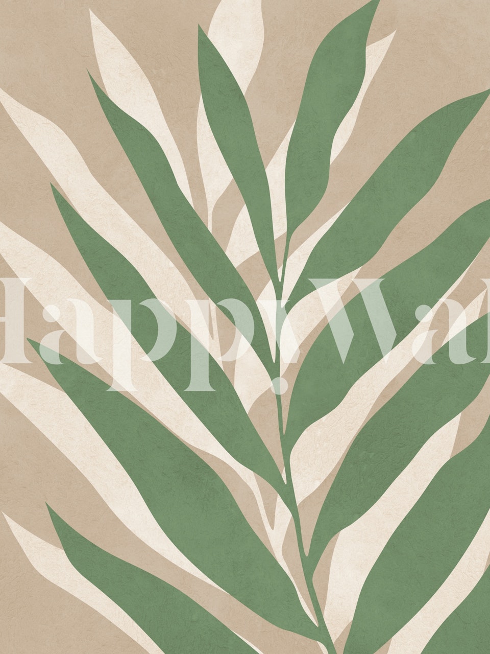 Green botanical leaves on a beige background wallpaper