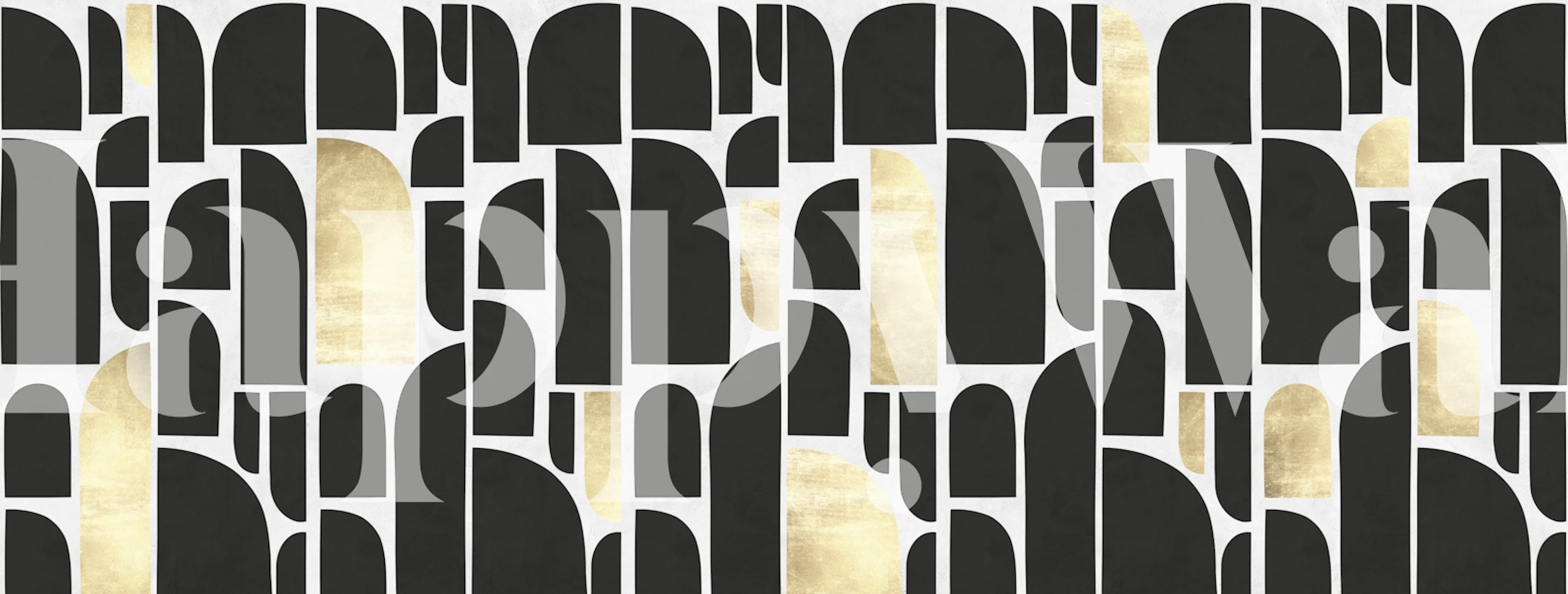 Abstract shapes in black and gold on a white background wallpaper