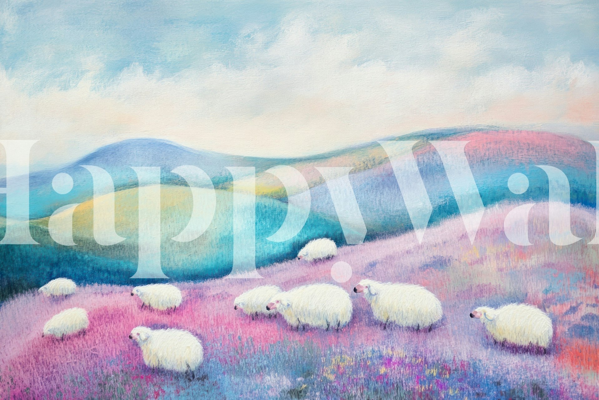 Tranquil Sheep Pasture wallpaper in a room