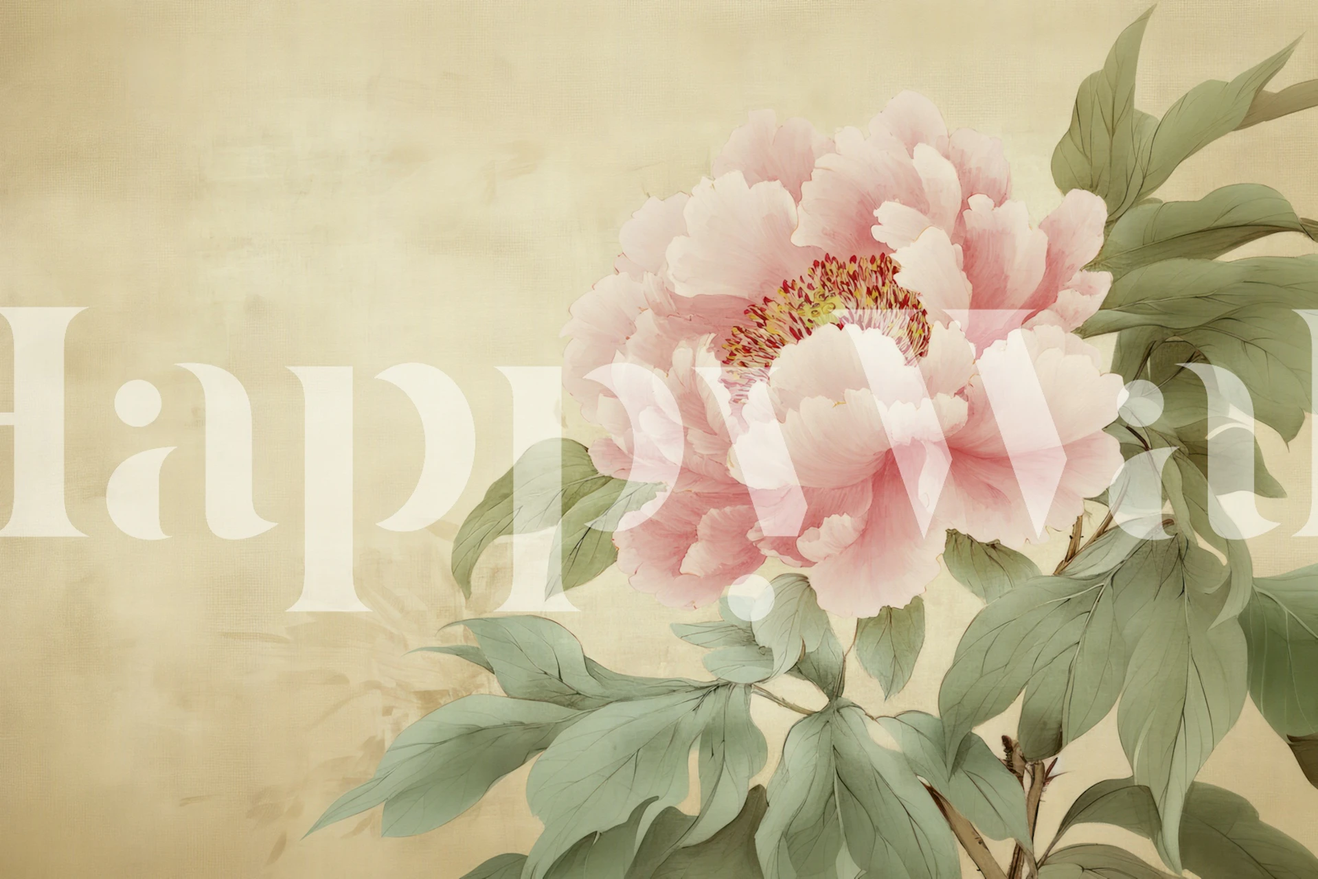 Peony flower in soft pink and green wallpaper