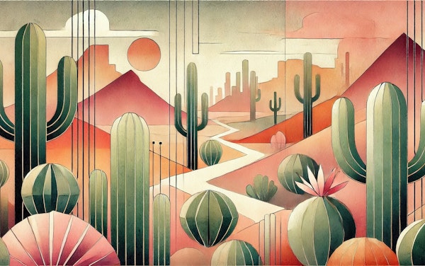 Cactus Sunset Vista in Art Deco