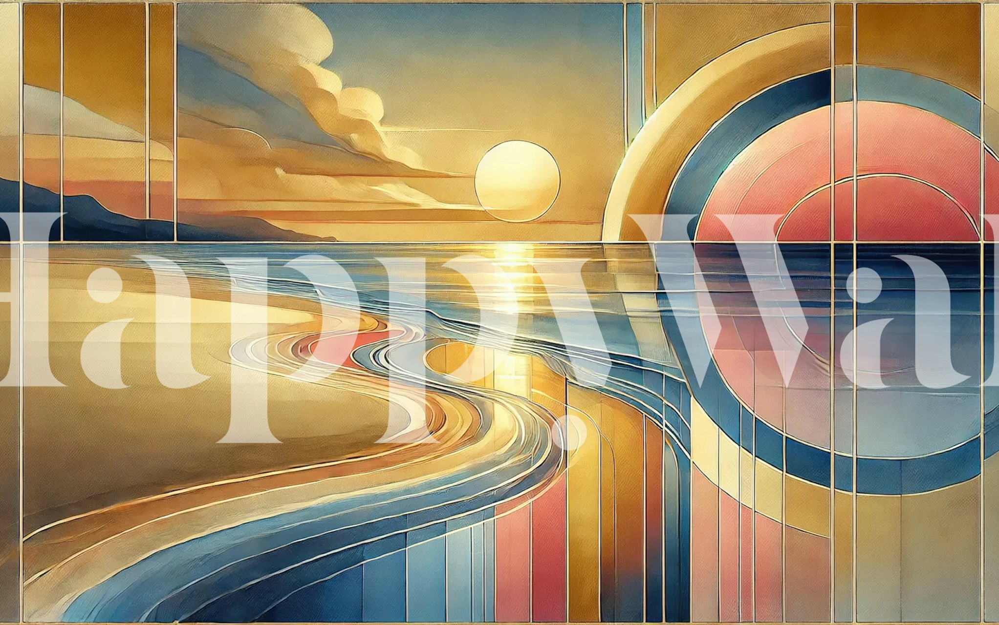 Art deco tapet med Sundown Serenity Scene in Art Deco