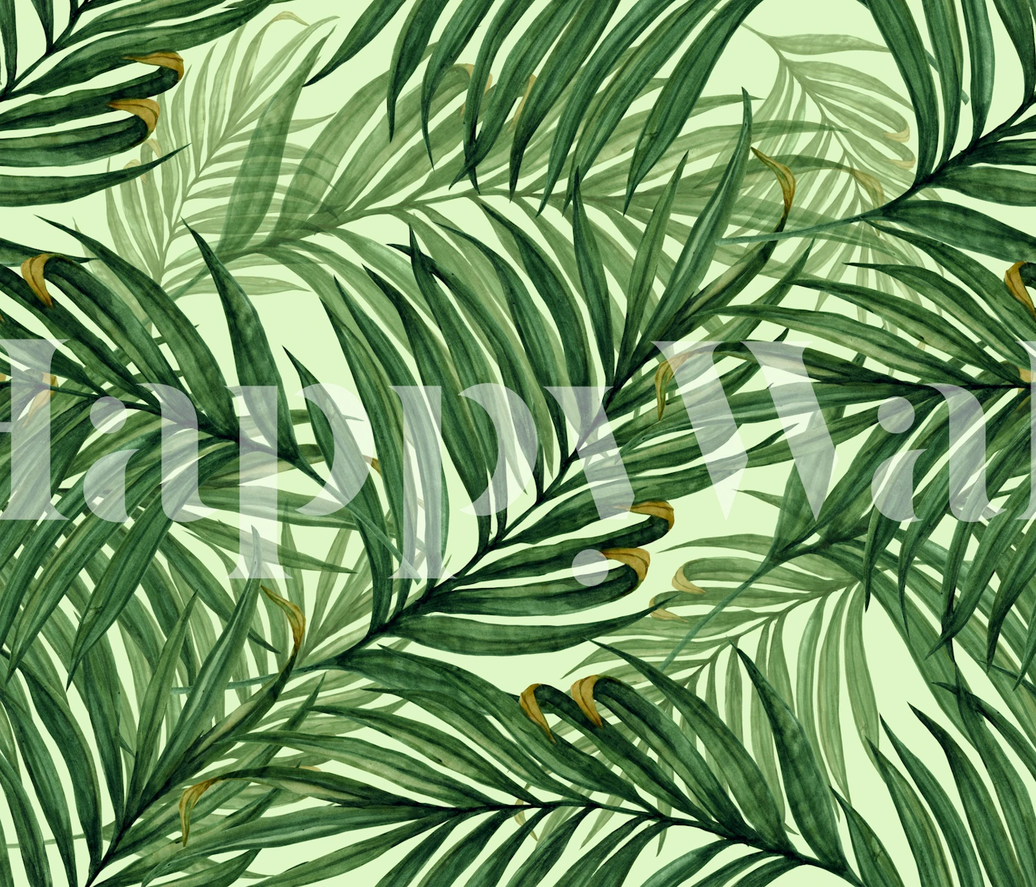 Tropical palm leaves in green hues wallpaper