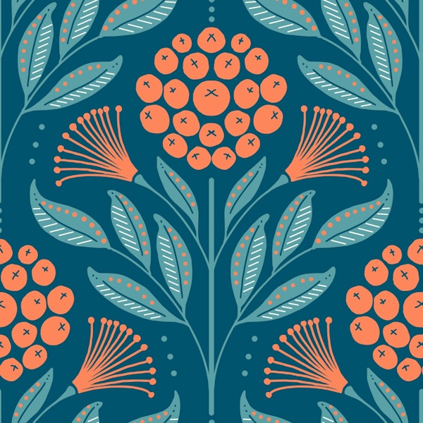 Tropical Midnight Flora - petrol red