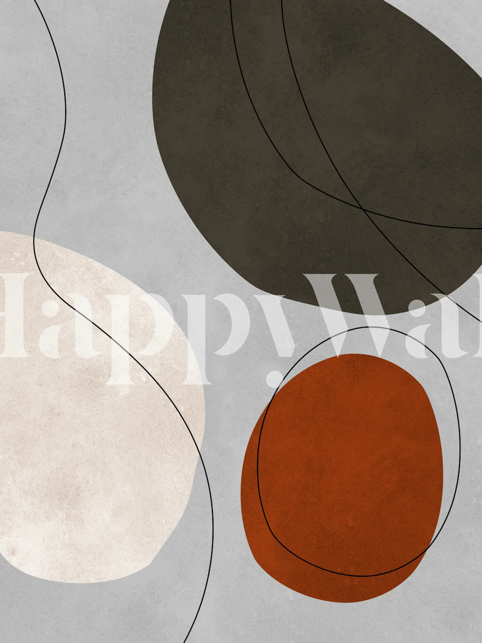 Abstract shapes in earthy tones: gray, terracotta, olive green wallpaper