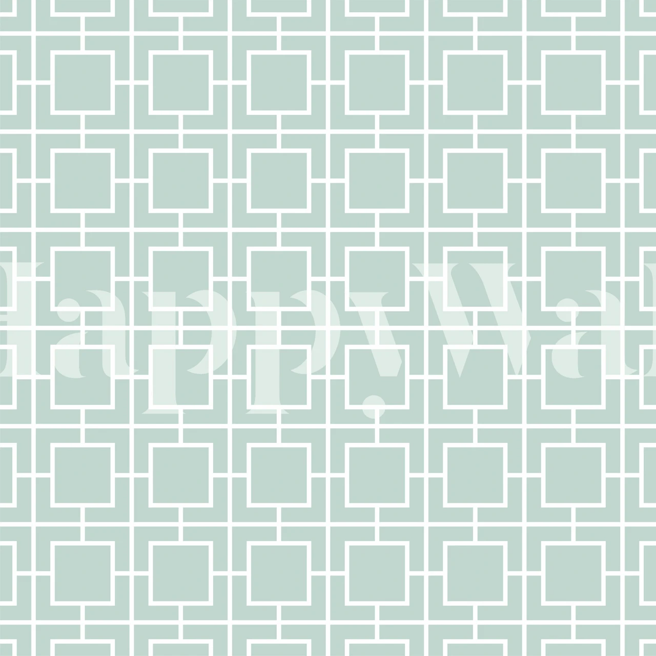 Geometric patterns in mint green with white squares wallpaper