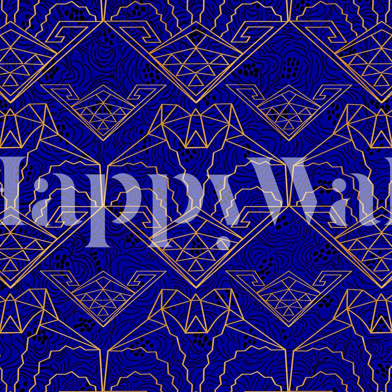 Geometric patterns in blue and gold Art Deco wallpaper