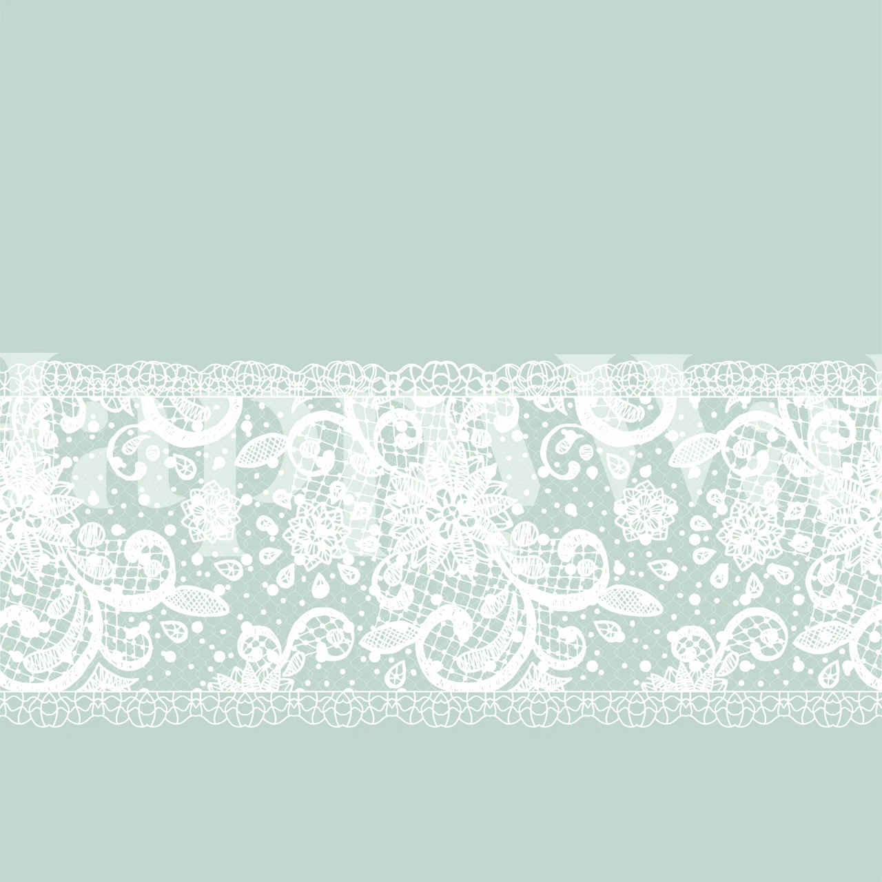 Floral lace pattern in white on mint wallpaper
