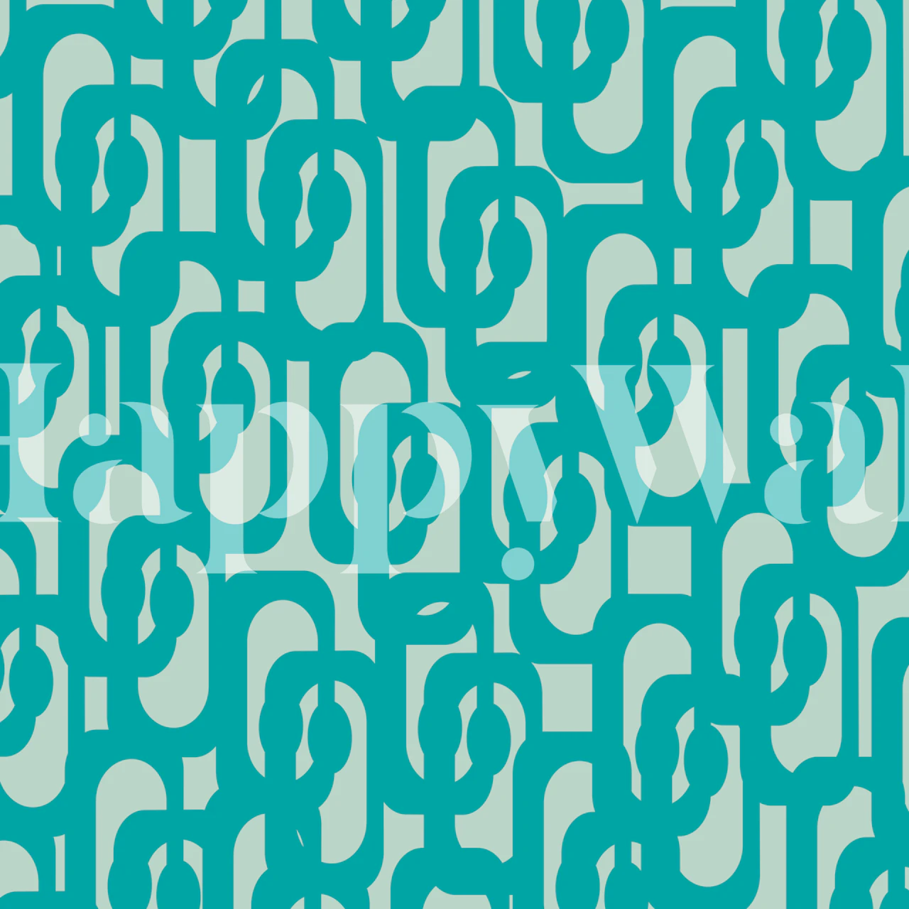 Mid Century Modern Loops Turquoise Teal Tapete in einem Zimmer