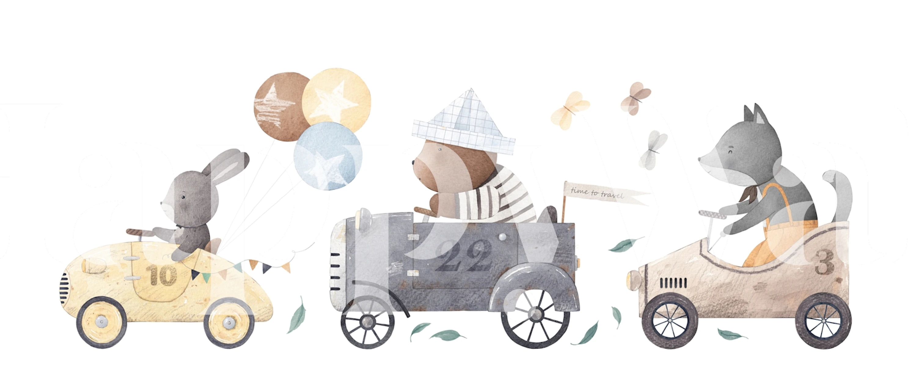 Whimsical Racing Buddies wallpaper in a room