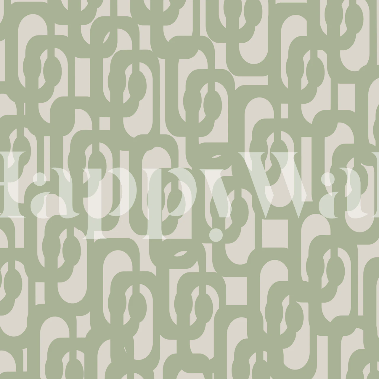 Sage green geometric loops pattern wallpaper on neutral background.
