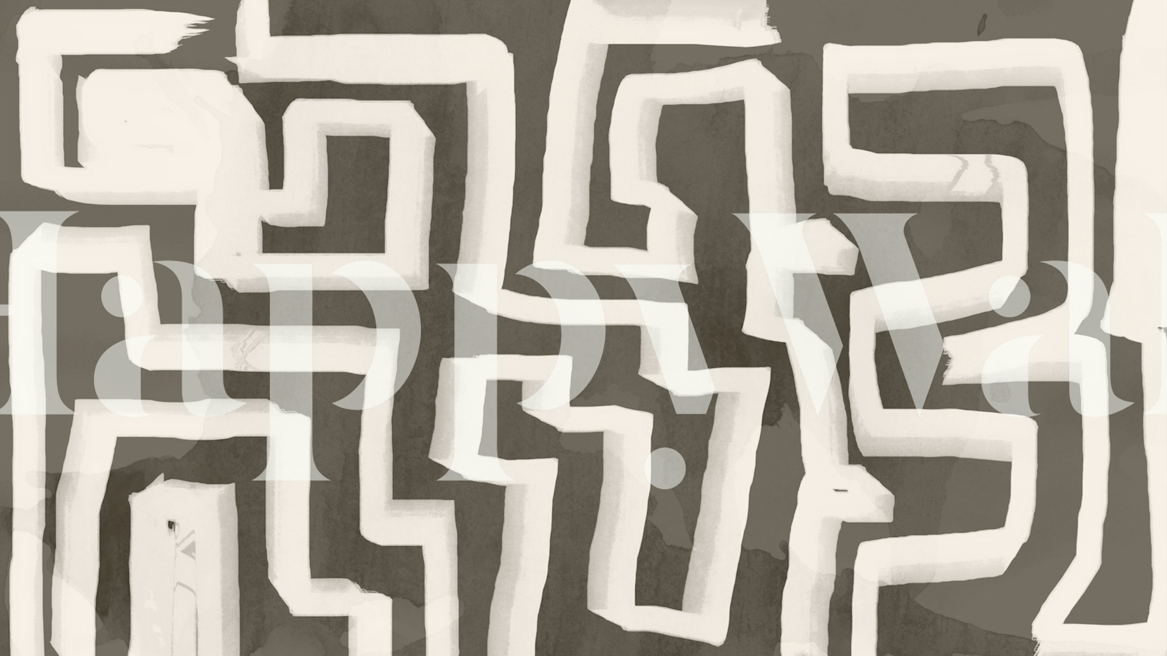 Geometric maze pattern in white and dark gray wallpaper