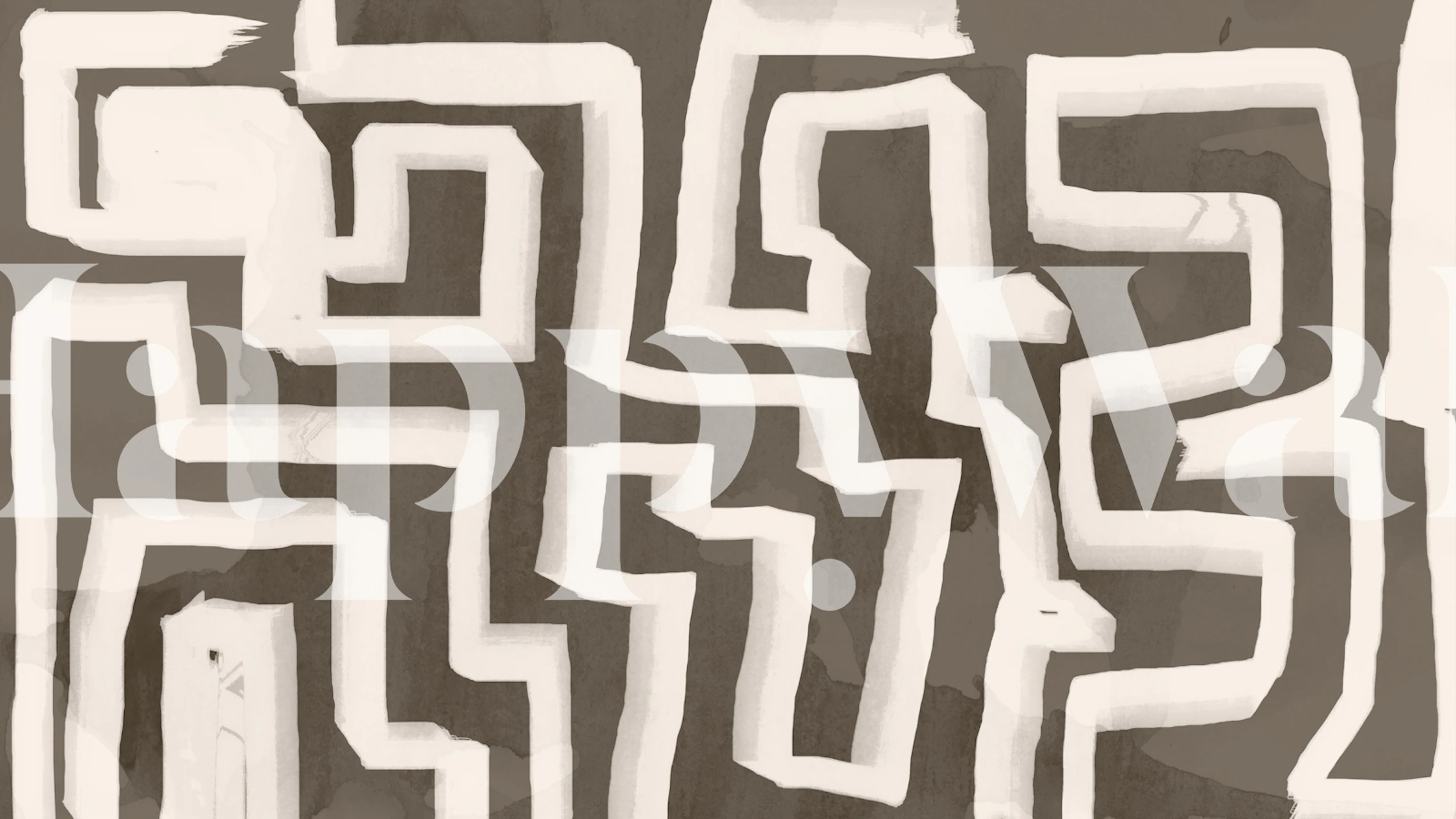 Geometric maze pattern in white and dark gray wallpaper