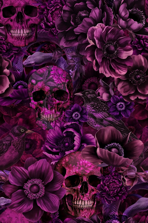 Witchy Skull Snake Goth Flower Fuchsia
