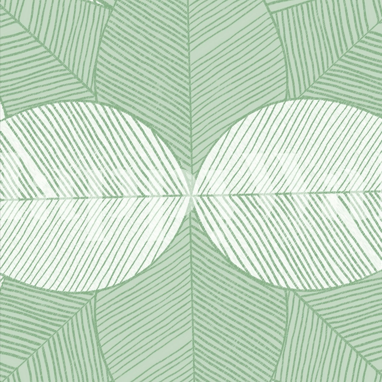 Green leaf pattern wallpaper with overlapping curves and lines