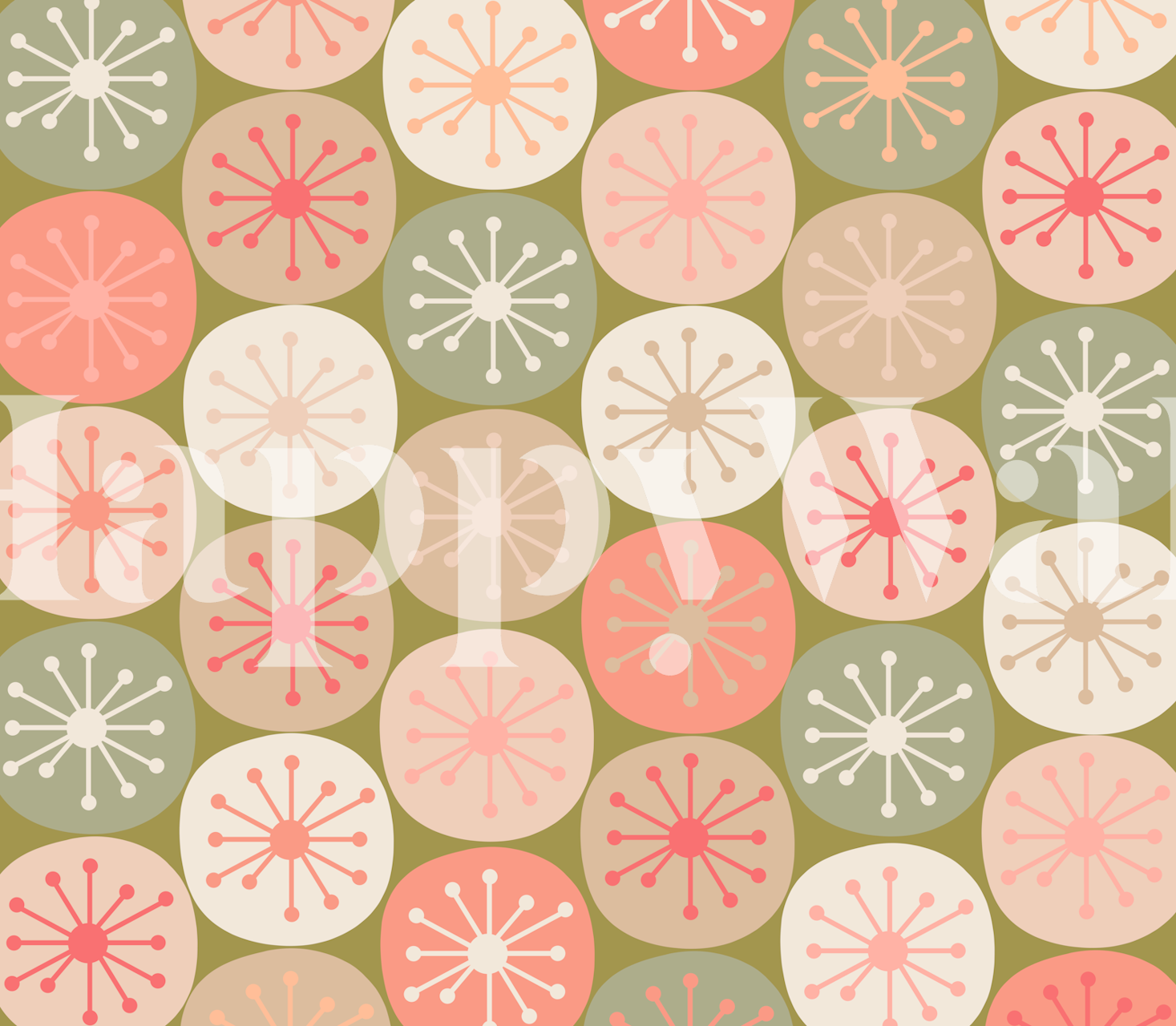 geometric circles in olive, pink, and cream tones wallpaper