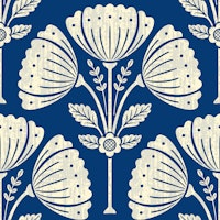 Block Print Flower Bouquet - Navy Blue 1 L behang
