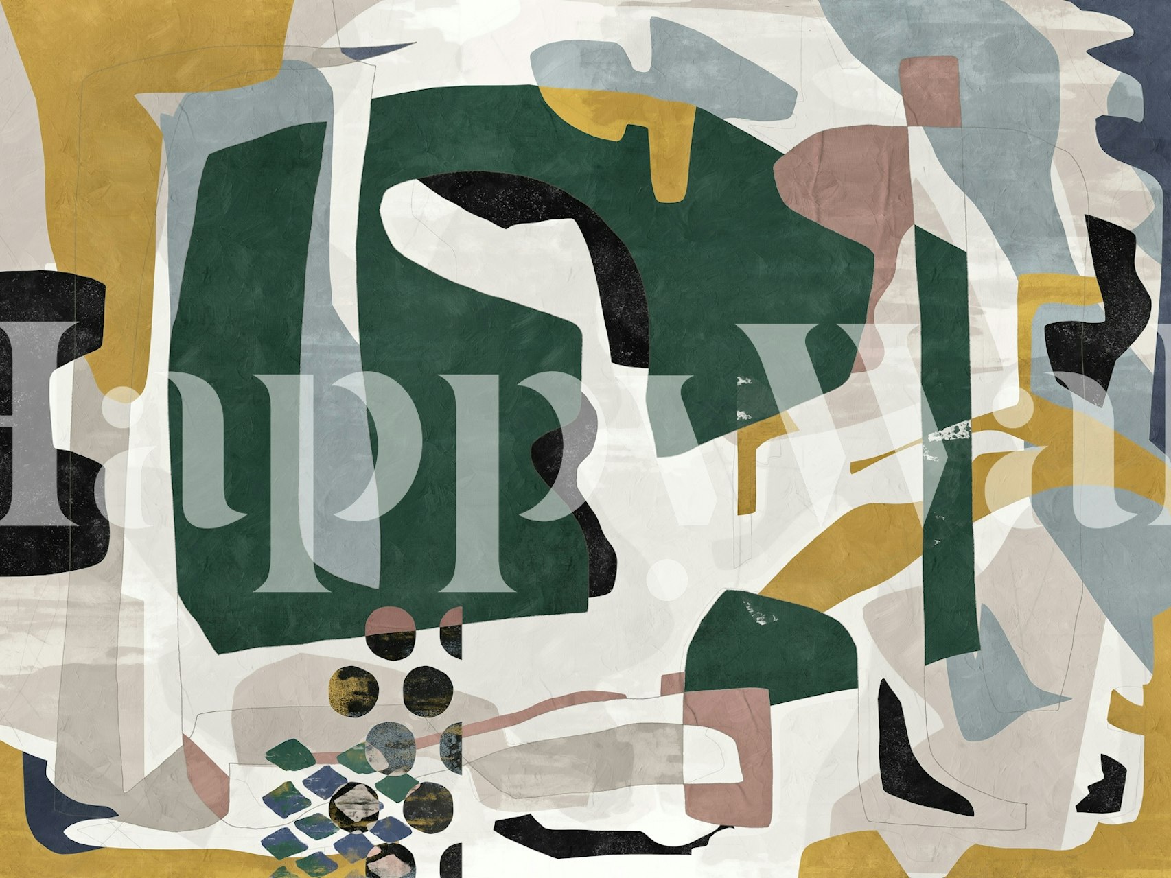Abstract geometric shapes in green, black, and beige colors wallpaper