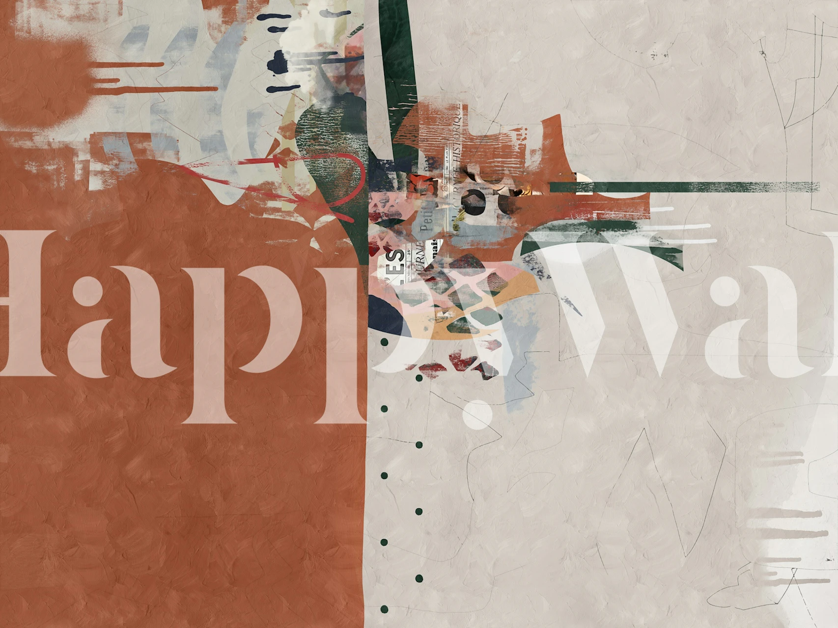 Abstract wallpaper in earthy tones of brown, green, and cream with various textures.