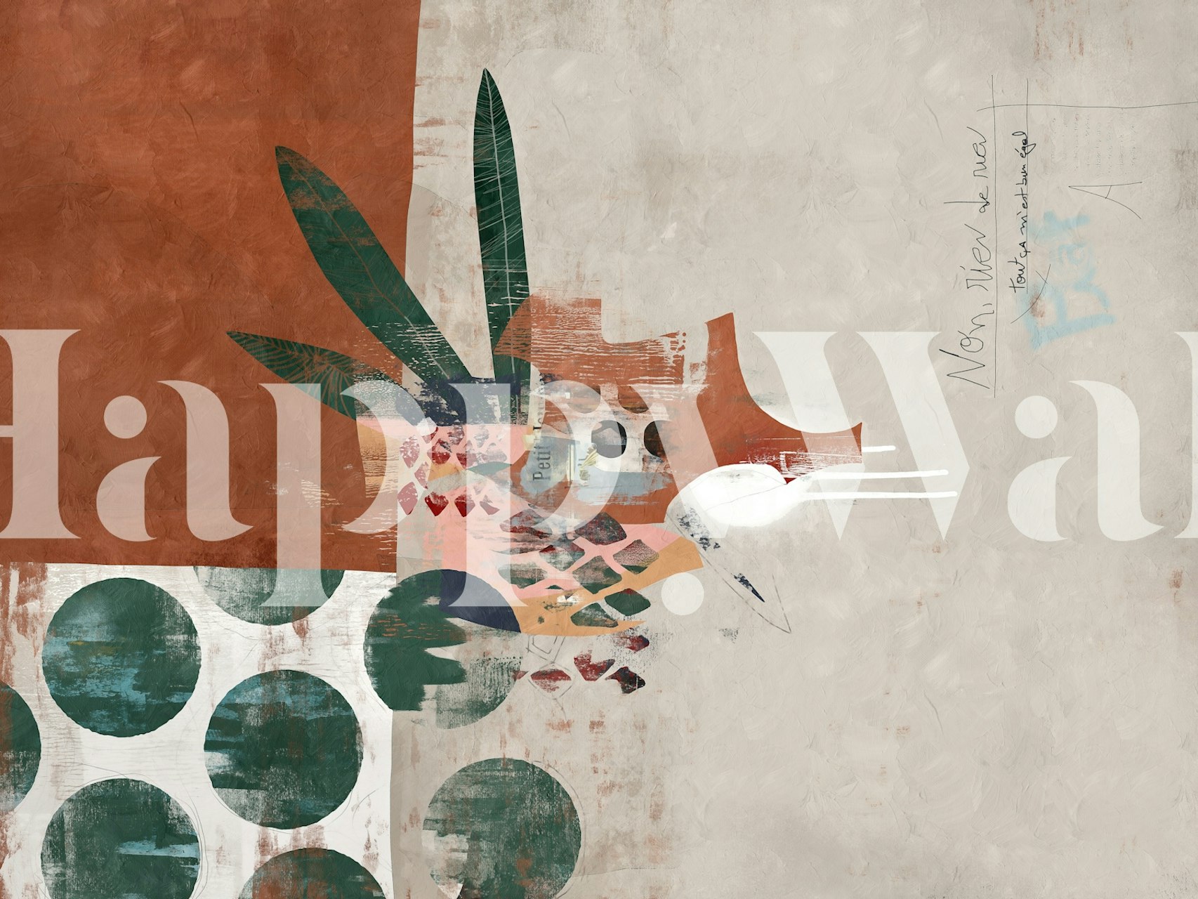 Abstract organic shapes in earthy colors and polka dots wallpaper