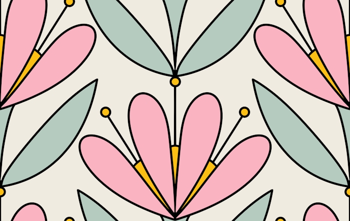 Retro Floral Pink and Green Art Deco