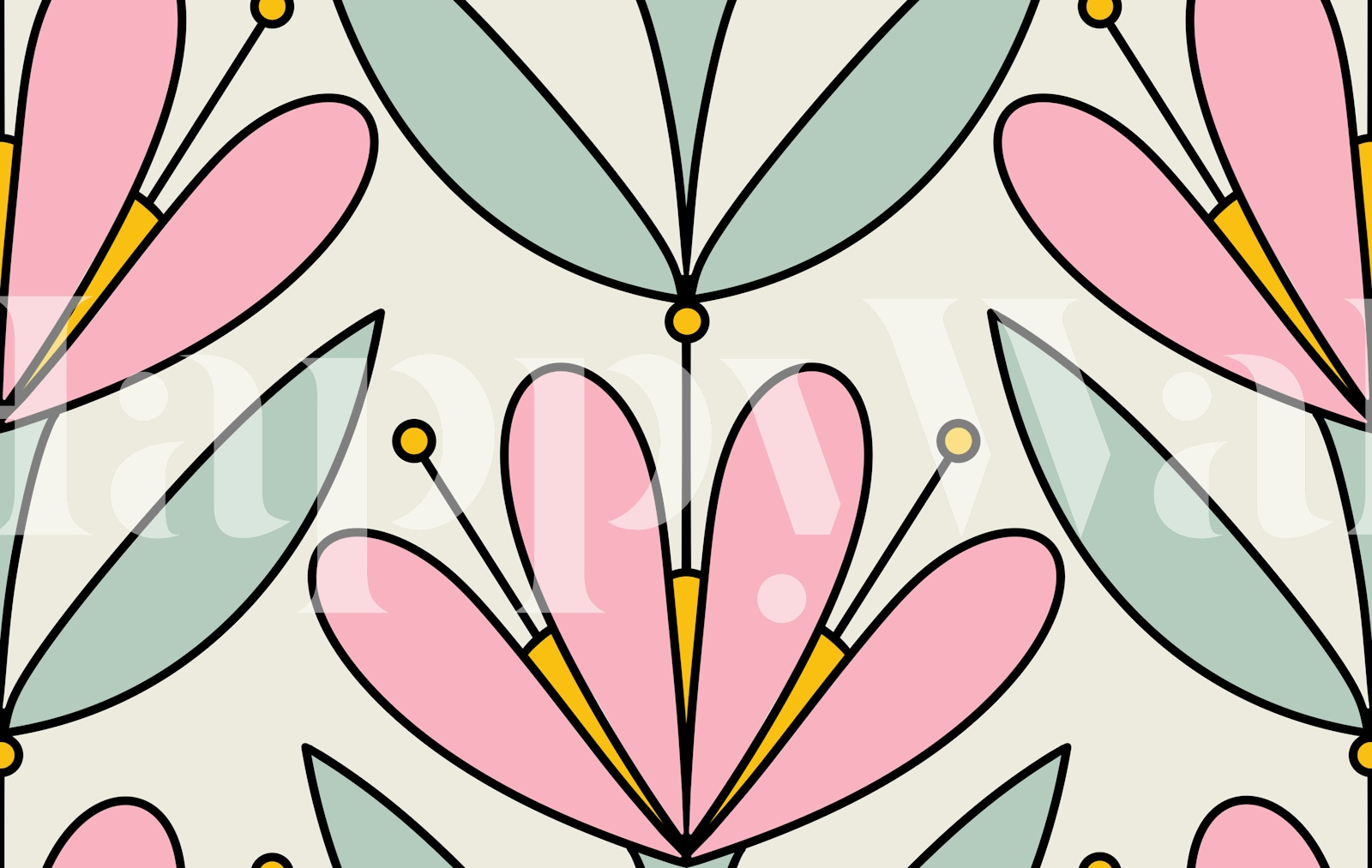 Retro Floral Pink and Green Art Deco Wallpaper