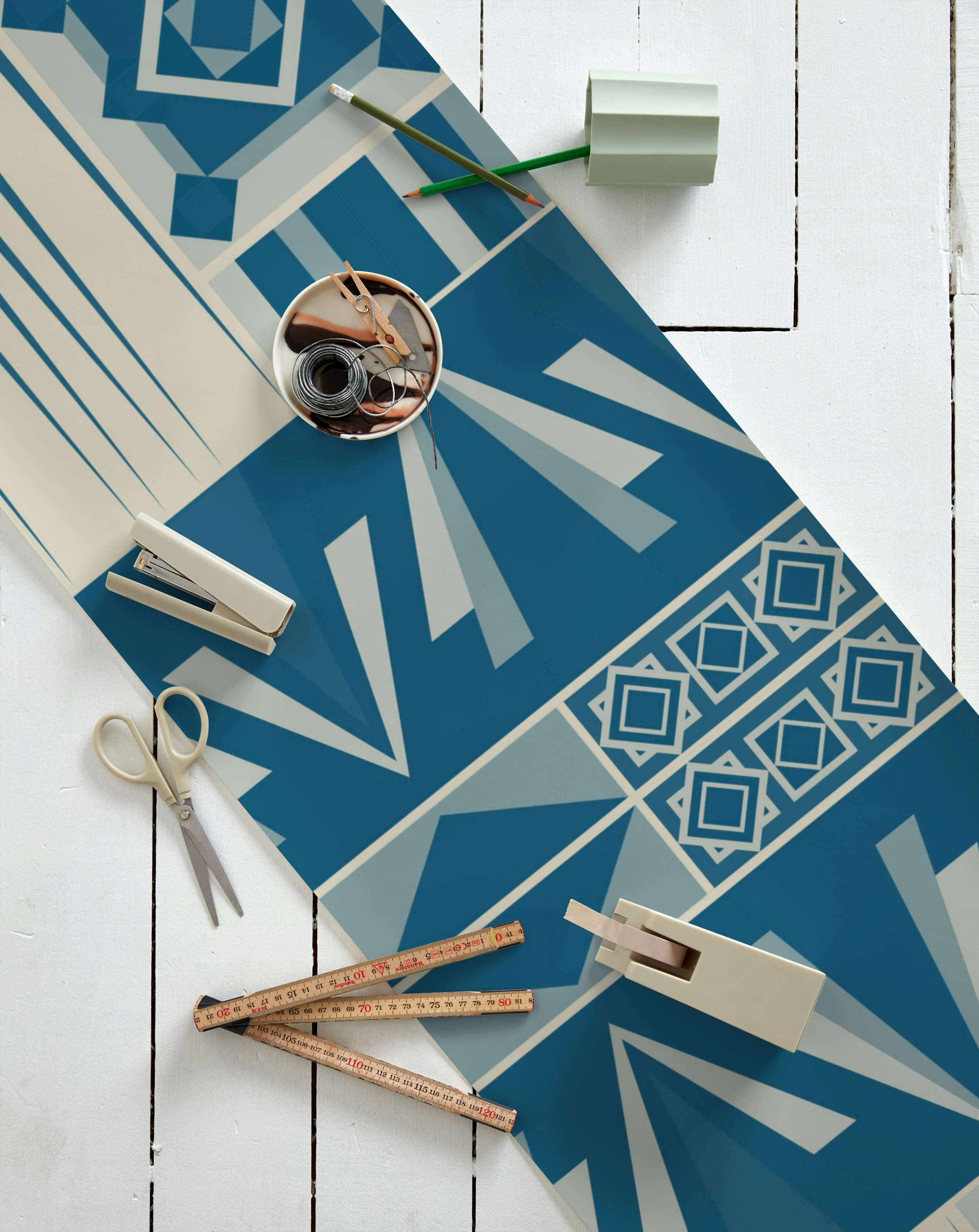 Art Deco Teal Beige wallpaper roll