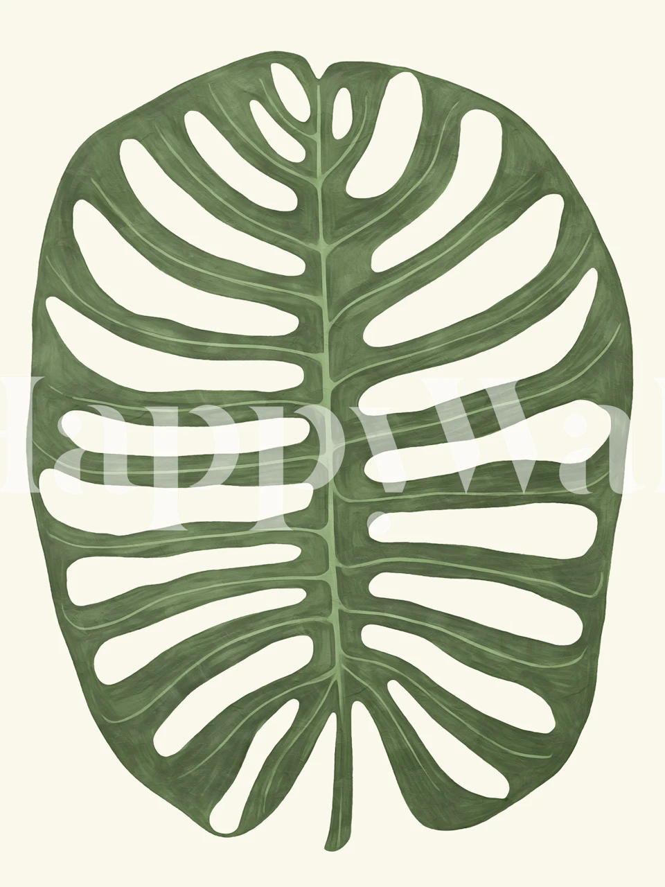 Large green tropical leaf silhouette on light background wallpaper