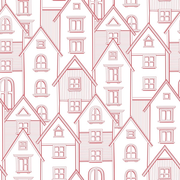 Urban Home Rooftops Sketch Red
