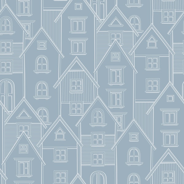 Houses Facade Doodles Silver Grey