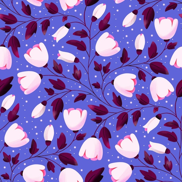 White tulips and buds on purple