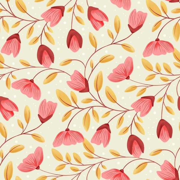 Springtime Floral Tapestry with pink Poppies