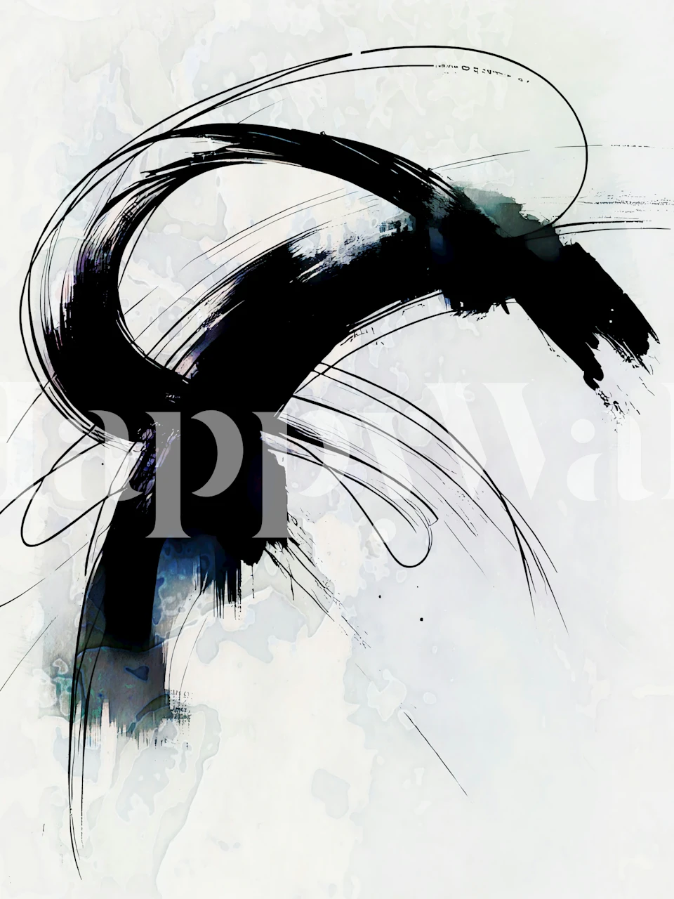 Abstract black brush strokes on a white background wallpaper