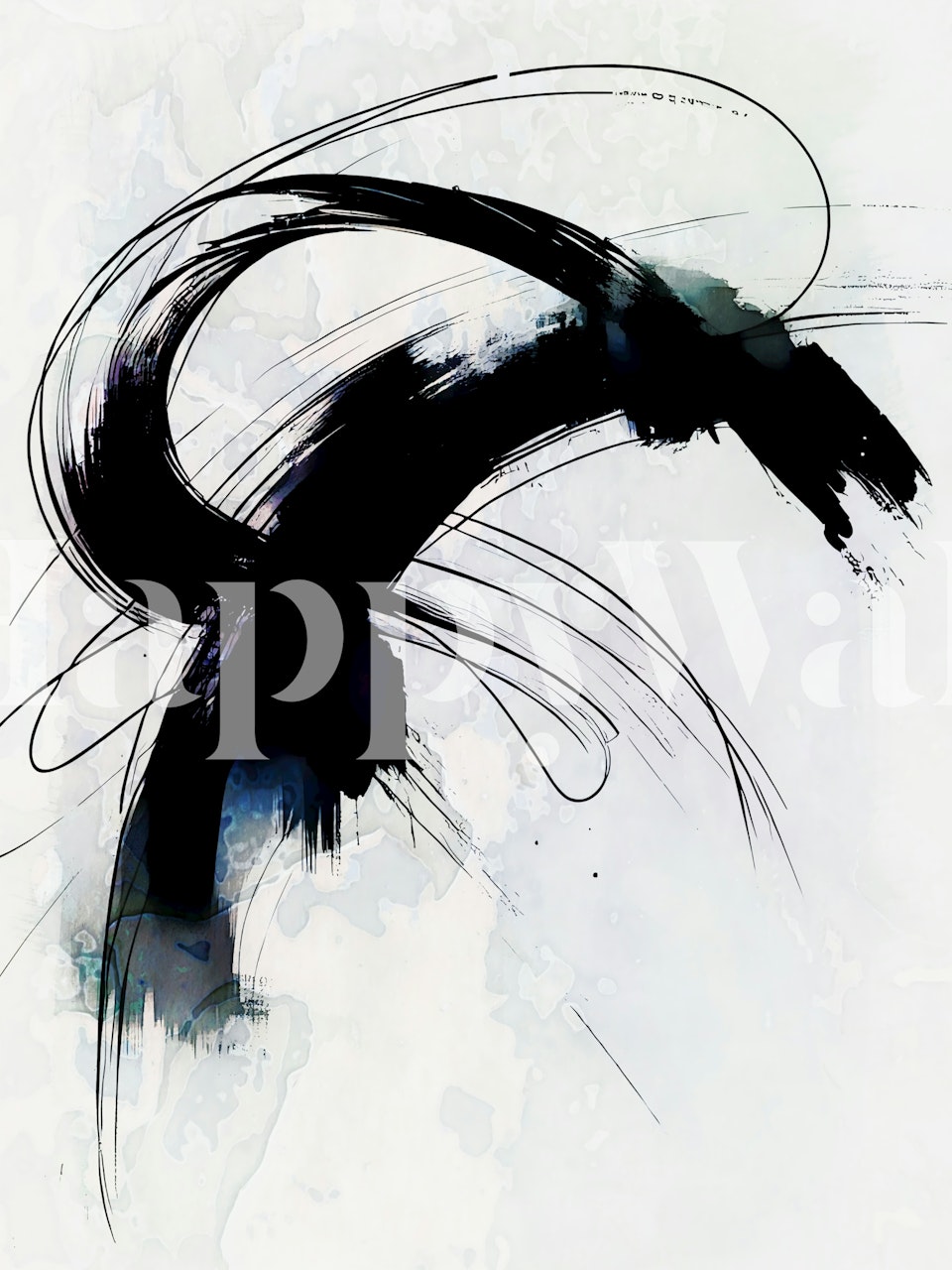 Abstract black brush strokes on a white background wallpaper