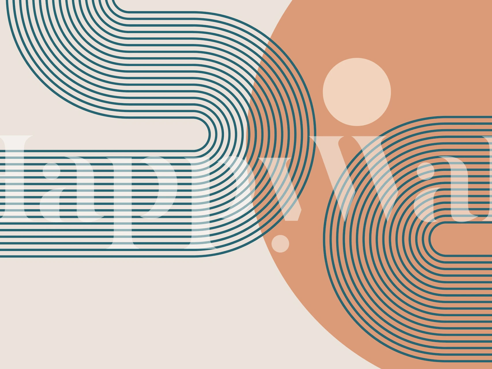 Geometric lines in teal and terracotta on beige wallpaper