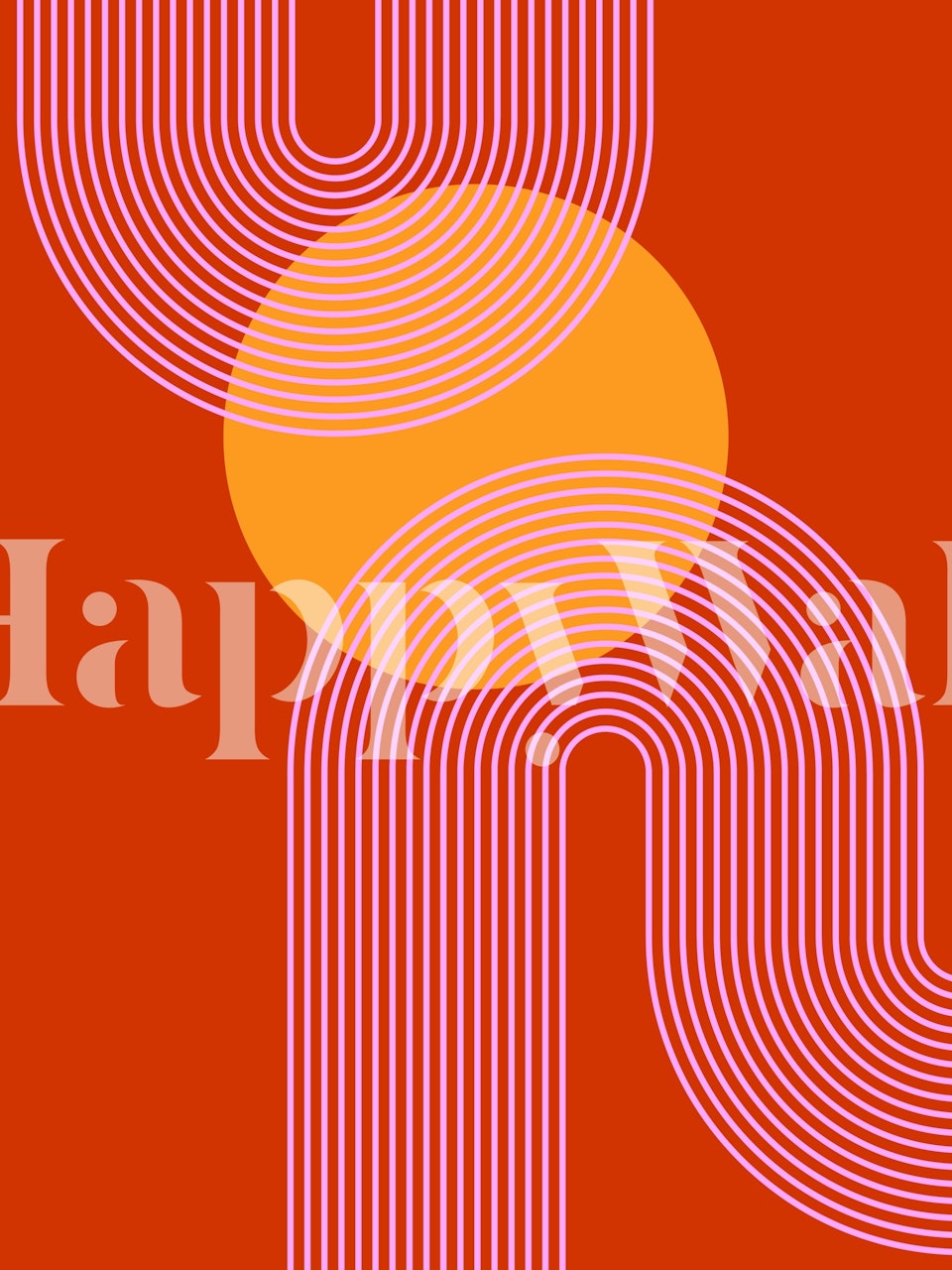 Geometric lines and circles in orange and pink wallpaper