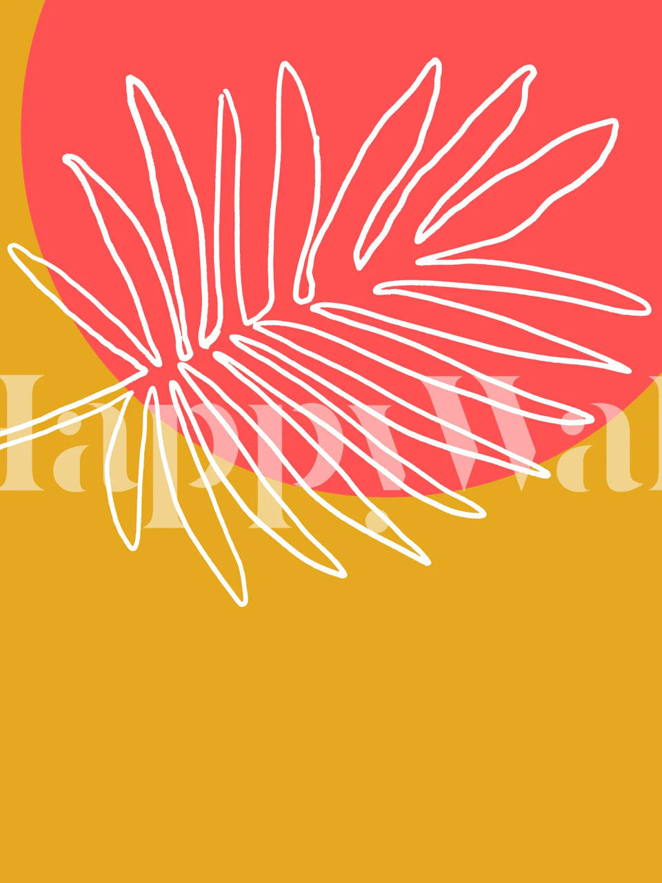 Tropical leaf silhouette on bright pink and warm yellow background wallpaper