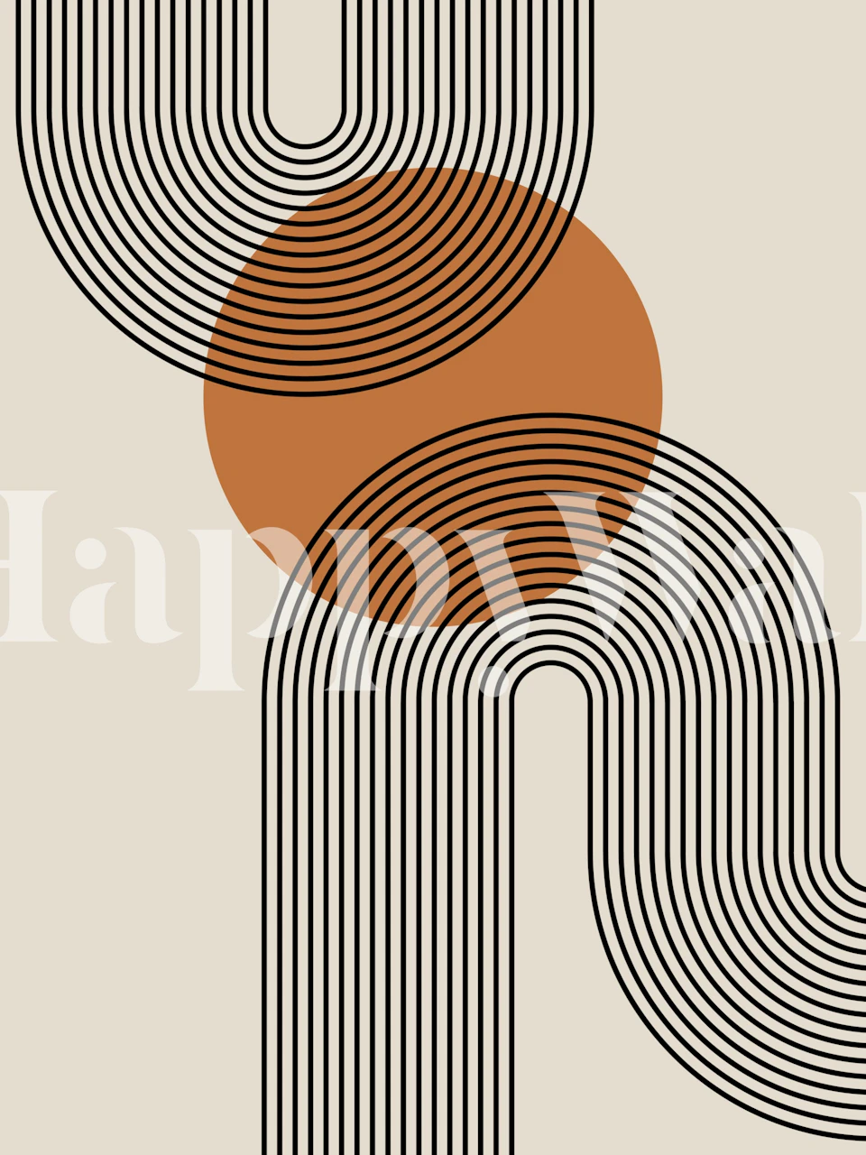 Curved line art wallpaper in stylish interior