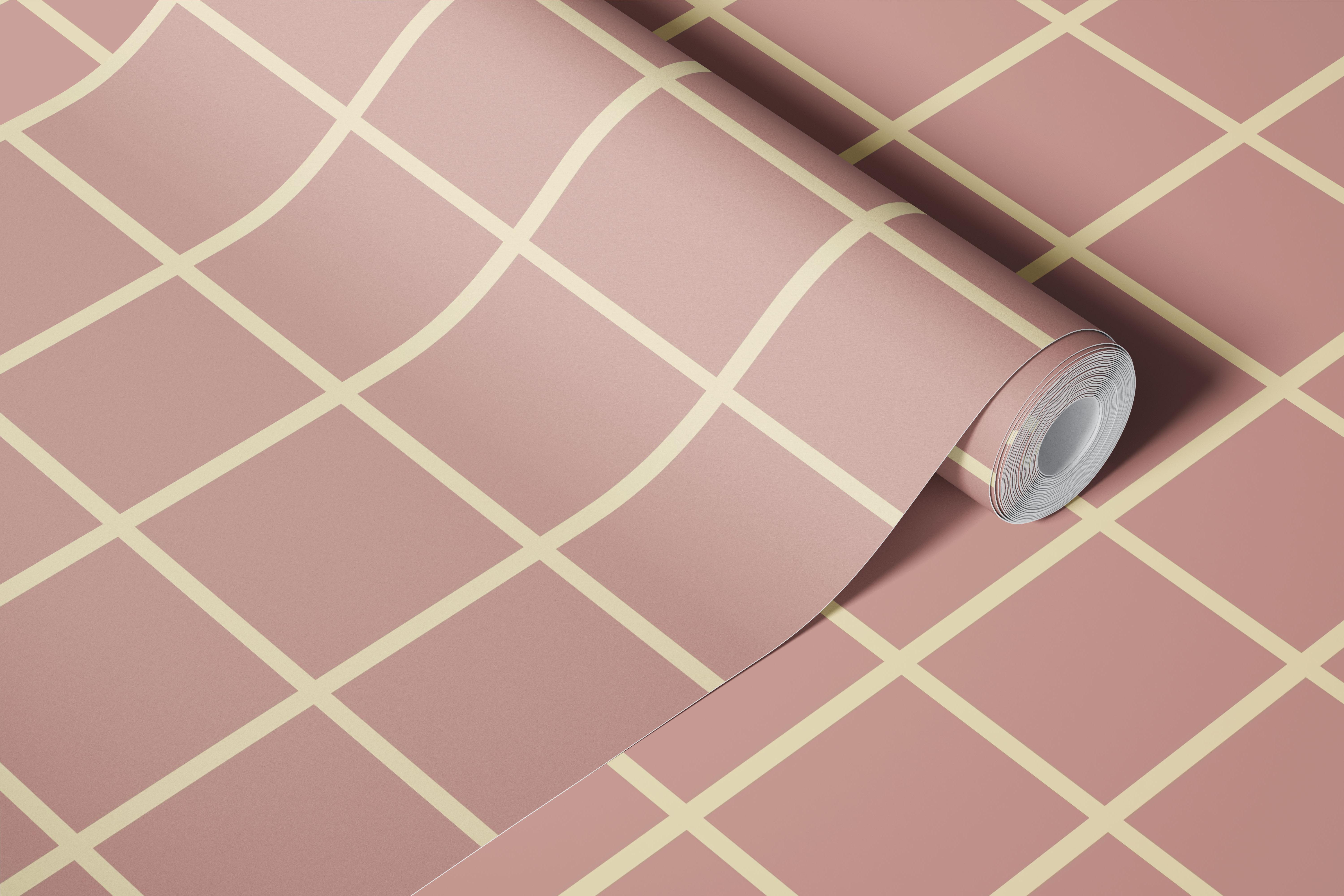 Minimalist geometric pastel grid wallpaper in beige and pink