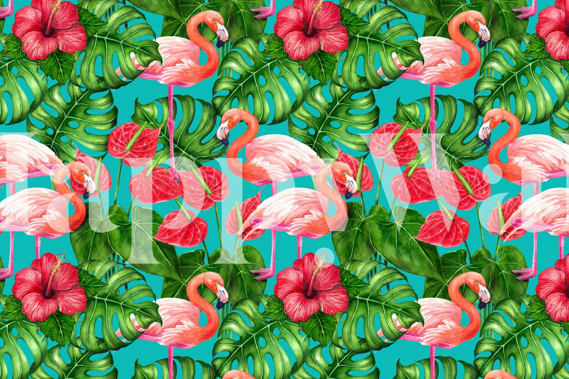 Flamingo a tropical garden tapeta v místnosti