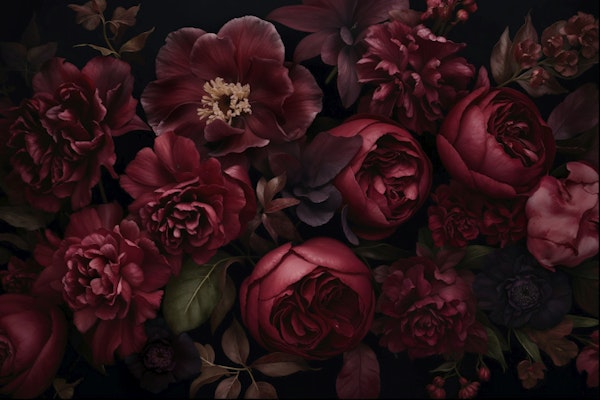 Shadowed Botanical Opulence Crimson Burgundy