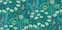 Victorian Meadow 5 on Royal Teal wallpaper